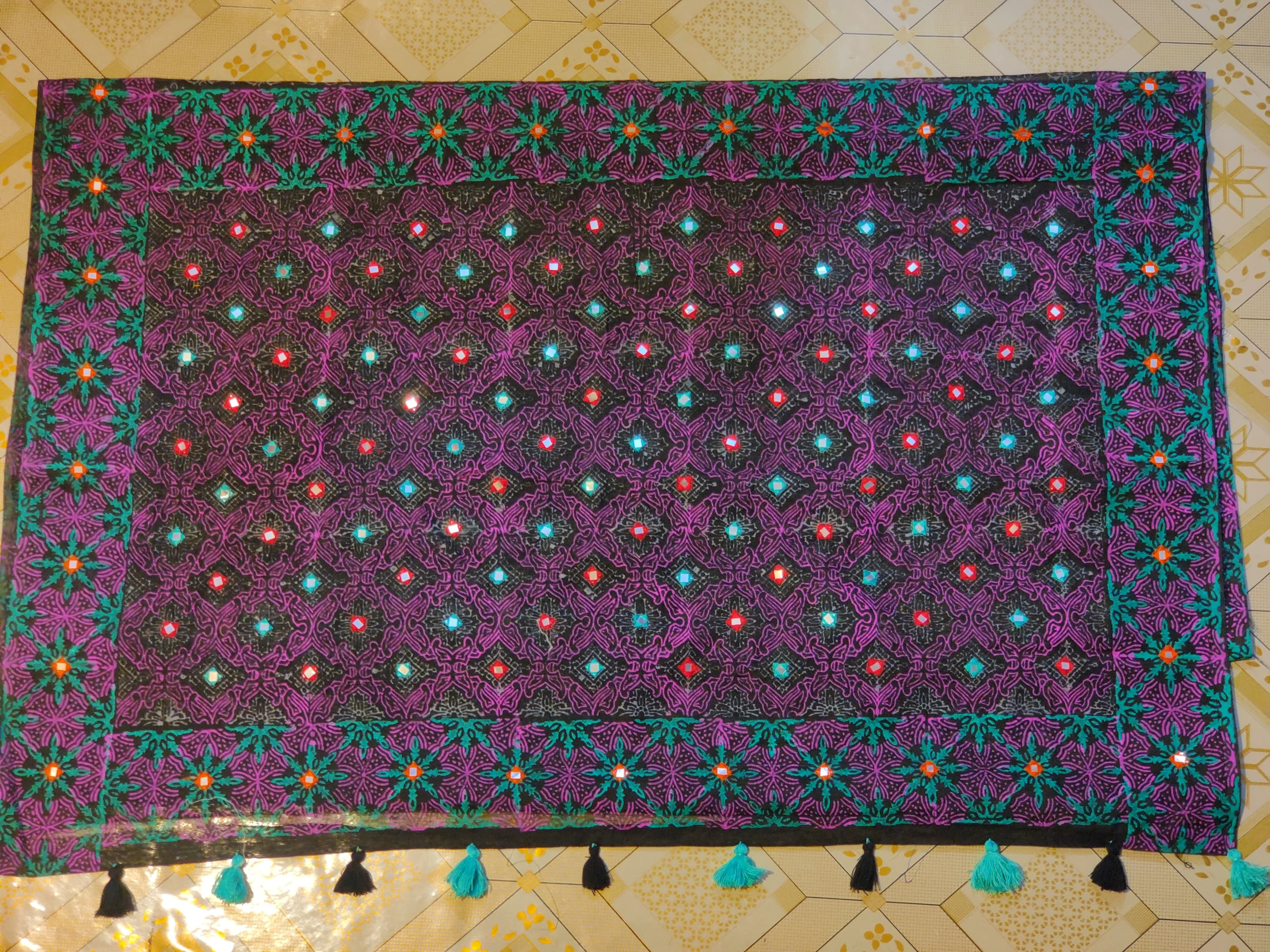 Crimson Red Printed and Embroidered Cotton Saree